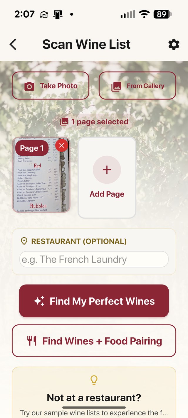 Sommelier Snap — scanning a restaurant wine list to find matches